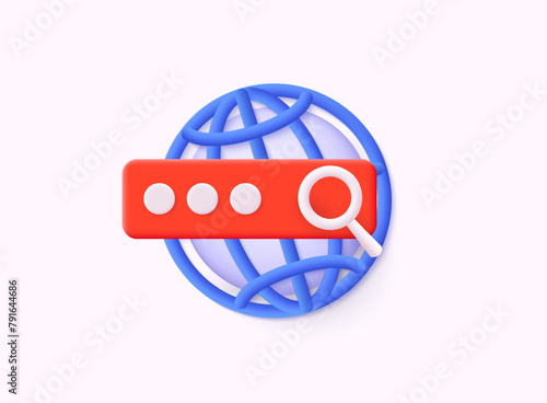 Click to go to online website or internet. Www search bar icon. Address and navigation bar icon. 3D Web Vector Illustrations.