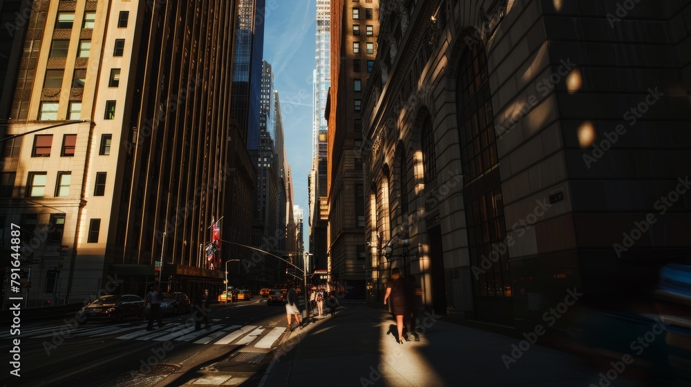 Dramatic Urban Shadows: Skyscraper on City Street