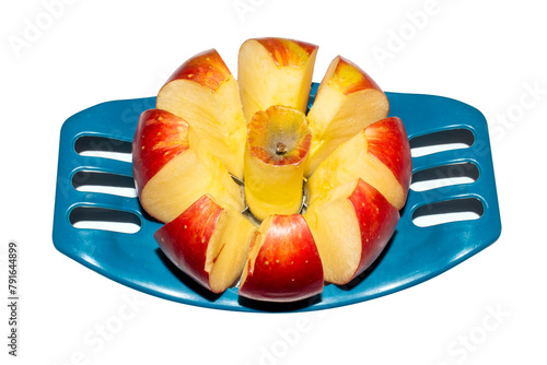 An apple slicer is a device for removing the core and seeds from apples.A knife for slicing apples.An apple in a section. © begun1983