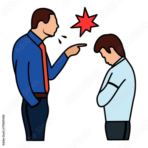 manager shouting at employee concept, unhappy boss vector icon design,  out of work  symbol,  Layoff sign, Unwaged stock illustration