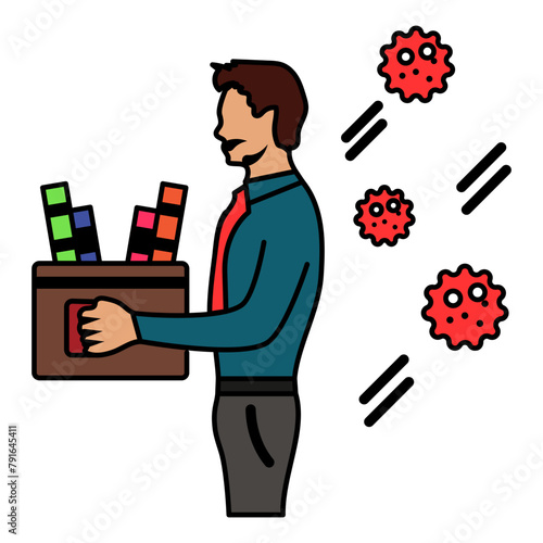 Losing a job due to a viral outbreak concept, unexpected and relentless hardworking professional situation vector color design,  out of work  symbol,  Layoff sign, Unwaged  illustration