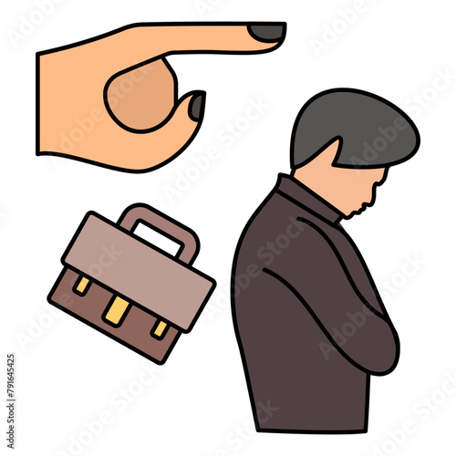 boss is blamed for fire concept, employee is blamed for layoff vector icon design,  out of work  symbol,  Layoff sign, Unwaged stock illustration