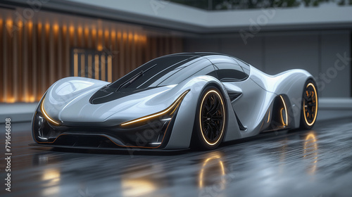 Futuristic Concept Sports Car in Showroom © alex