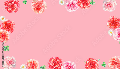 Watercolor painted red carnation flower background design