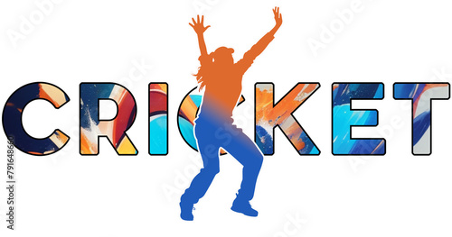 Isolated text CRICKET on Withe Background - Color Icon Gradient Silhouette Figure of a Female Bowler Appealing for LBW