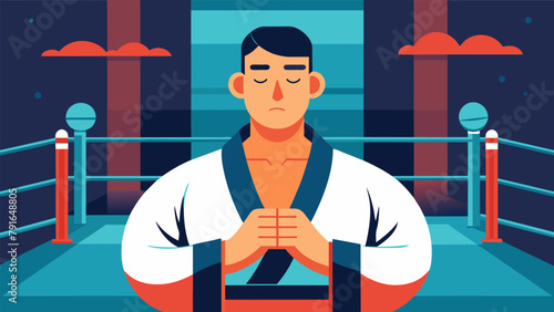 Before entering the ring for a competition a martial artist takes a moment to close their eyes and visualize their techniques their body and