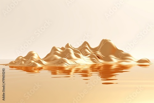 3d render  cartoon illustration of gold hills with water in the background  simple minimalistic style  low detail copy space for photo text or product  blank 