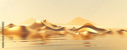 3d render  cartoon illustration of gold hills with water in the background  simple minimalistic style  low detail copy space for photo text or product  blank 