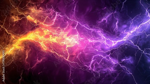 Yellow and purple lightning on an abstract backdrop