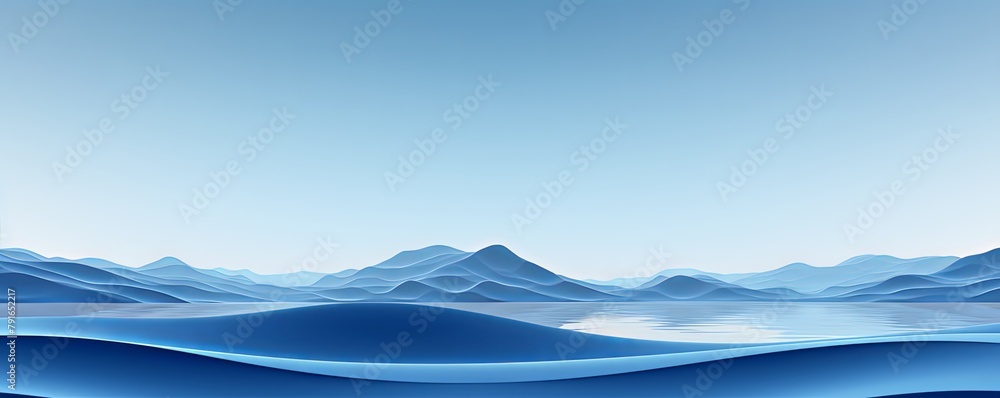 3d render, cartoon illustration of navy blue hills with water in the background, simple minimalistic style, low detail copy space for photo text or product