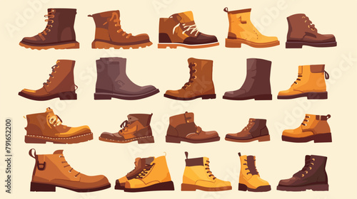Men boots isolated set. Male man season shoes icons