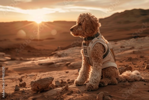 Poodle on Mars in spacesuit photo