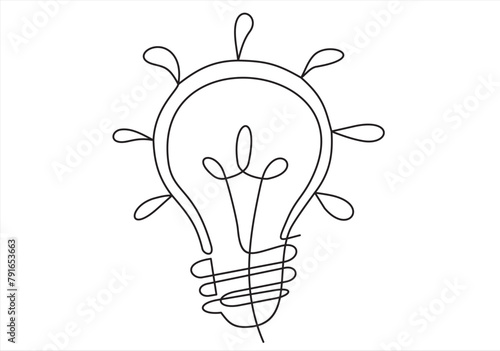 single one line art idea light bulb . creative solution team work lamp concept vector