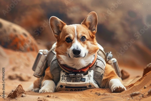 Сorgi on Mars in spacesuit photo