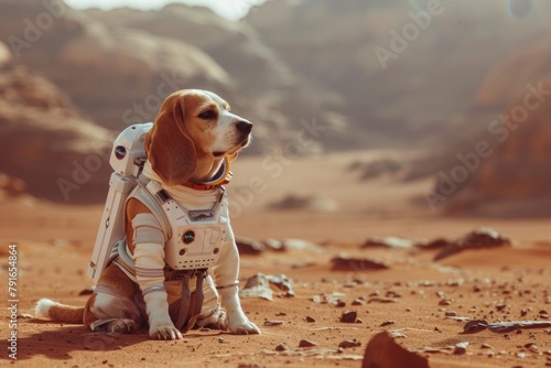Beagle on Mars in spacesuit photo