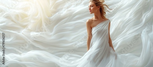 Pretty Woman with Graceful Tulle Fabric in Fashion or Healthy Body