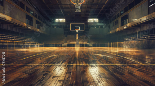 Experience the energetic atmosphere of a basketball court in the gym, designed for sports and fitness enthusiasts. AI generative technology adds excitement.