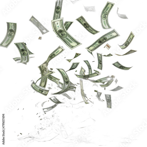 Money fluttering in the air isolated on transparent background