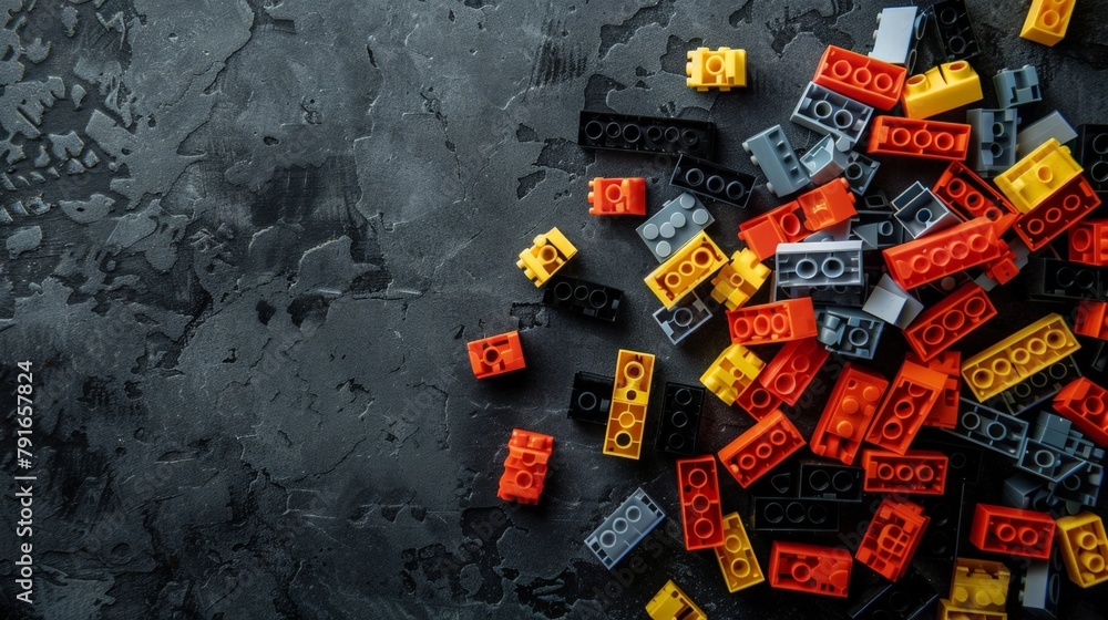 Fototapeta premium Close up of colorful plastic bricks on surface