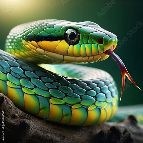 poisonous green snake closeup photo