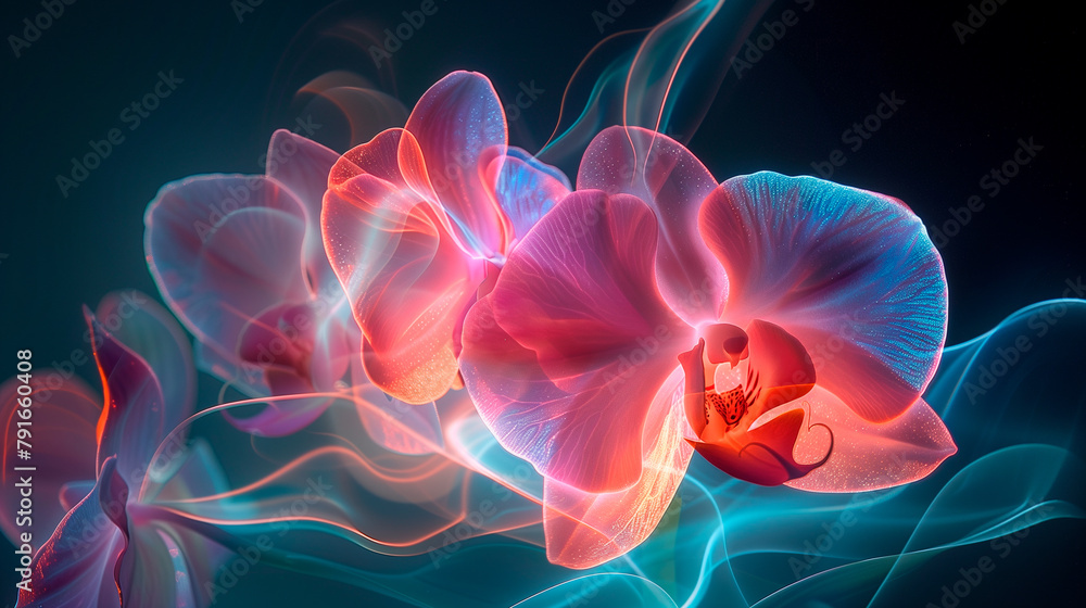 Iridiscent and glowing orchid flowers Iridiscent and glowing orchid flowers