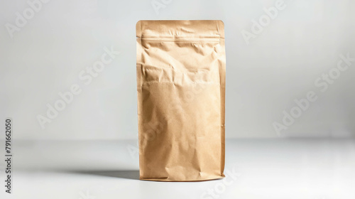 Step into the world of eco-friendly packaging with a brown ziplock paper bag on a white background. AI generative technology enhances its simple yet elegant design.