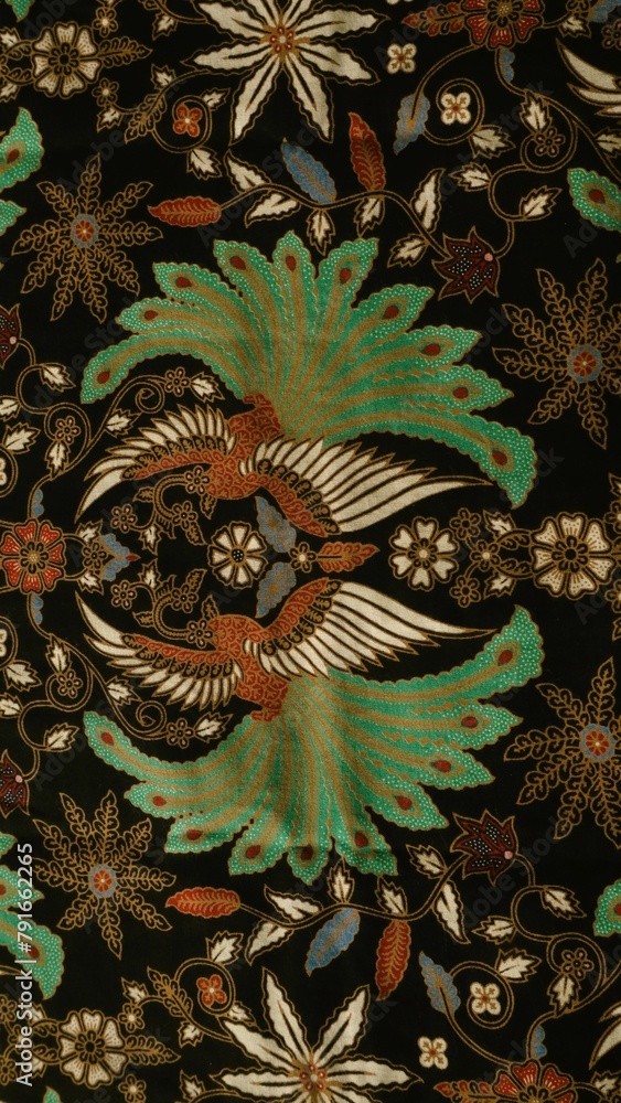 Naklejka premium Indonesia batik pattern fabric, textured unique cloth background, artistic wallpaper