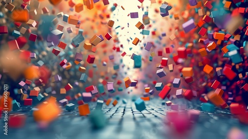 A colorful background with many colorful cubes falling. photo