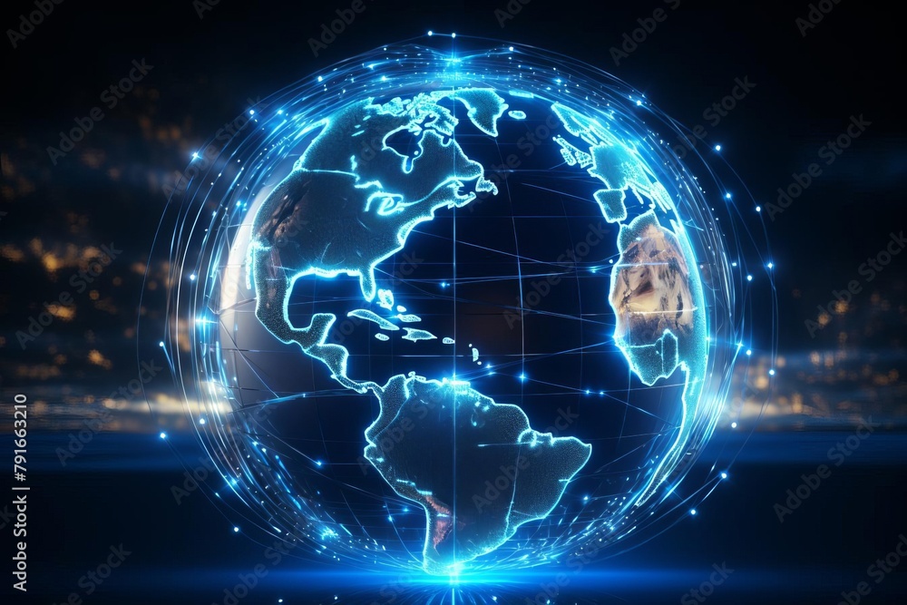 Obraz premium A glowing bluein the center with a background of blue light.