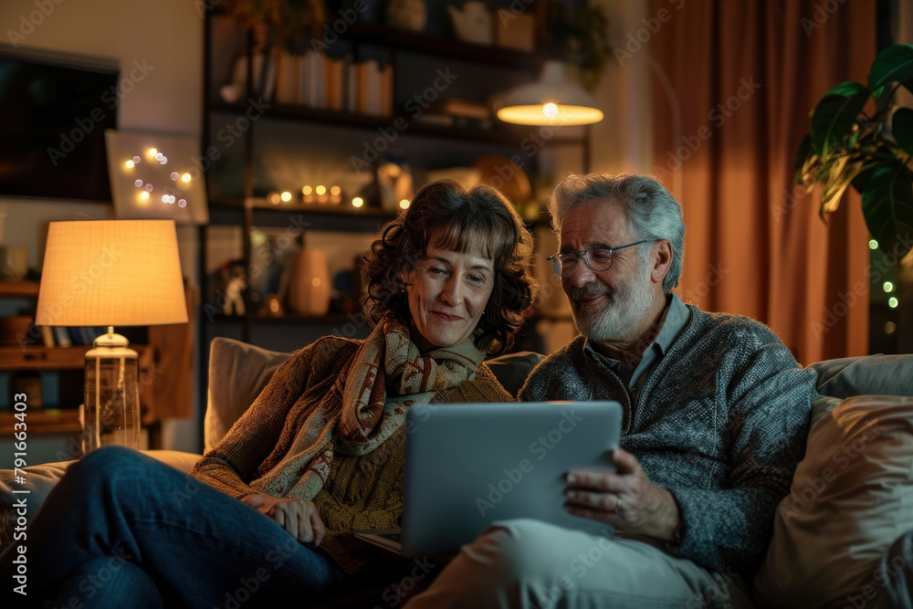 Mature couple enjoying a quiet moment with technology at home. Mature couple enjoying a quiet moment with technology at home.