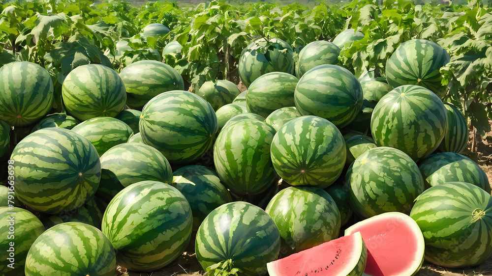 Watermelon in farm in sumer