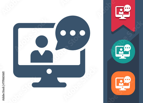 Computer Screen Icon. Monitor, PC, Online Courses, Streaming, Video Call, Movie