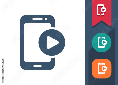 Smartphone Icon. Mobile Phone, Telephone, Play Button, Video, Streaming