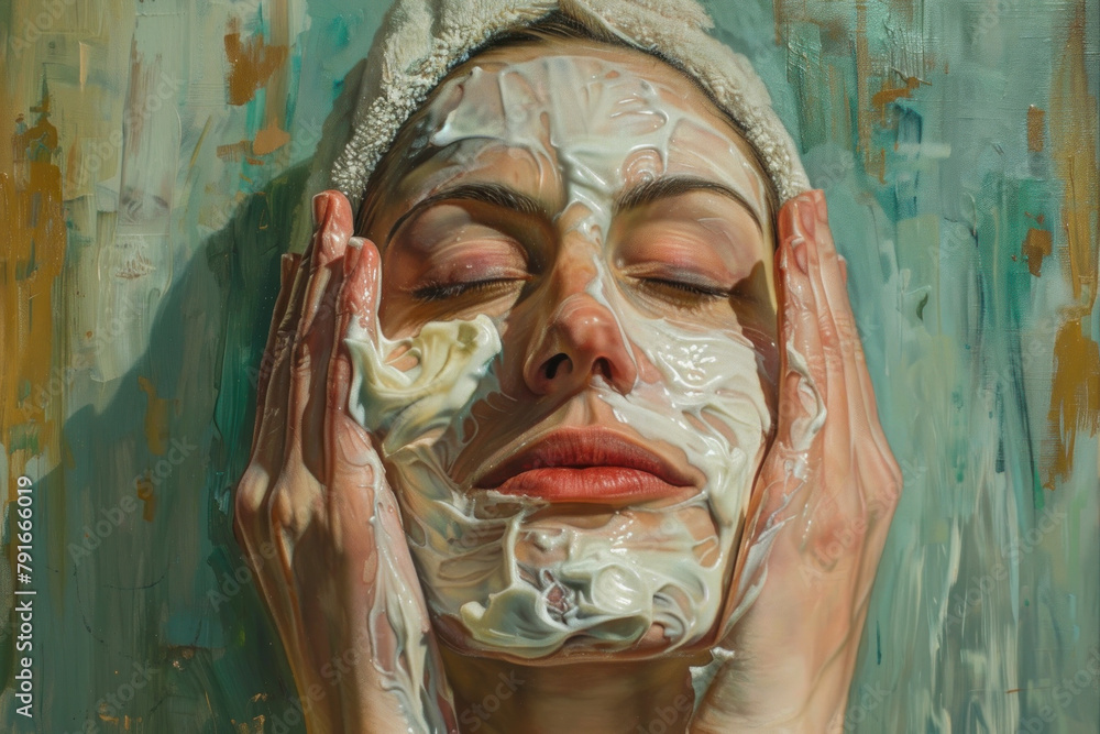 Portrait of a woman enjoying her facial care regimen.