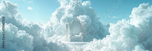 In the middle of white clouds, a white throne. Generative Ai. photo