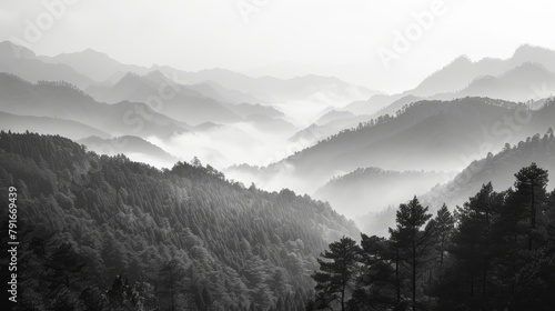 Misty Mountain Ranges in Black and White Photography