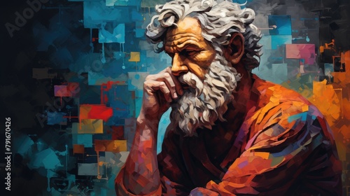 Philosopher depicted in contemporary style.