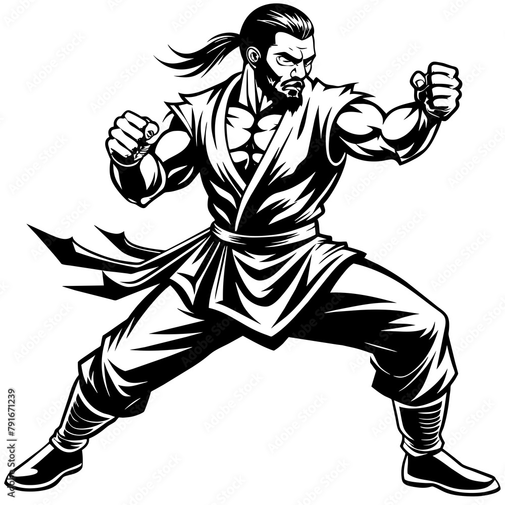 Fototapeta premium black and white karate man vector art silhouette 