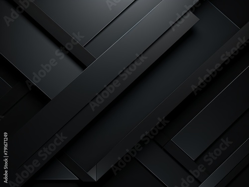 Black background with geometric shapes and shadows, creating an abstract modern design for corporate or technology-inspired designs