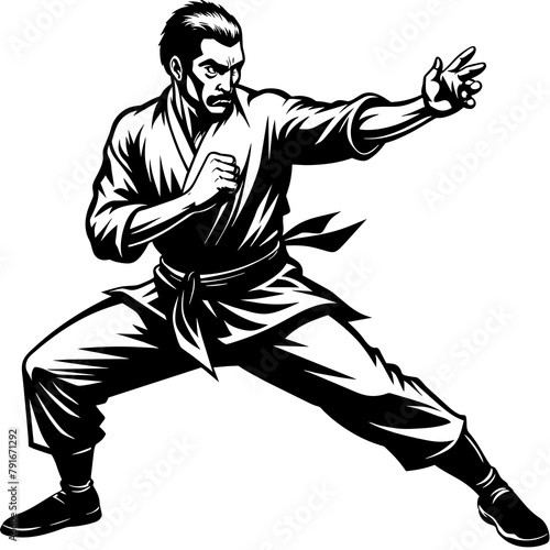 black and white karate man vector art silhouette 