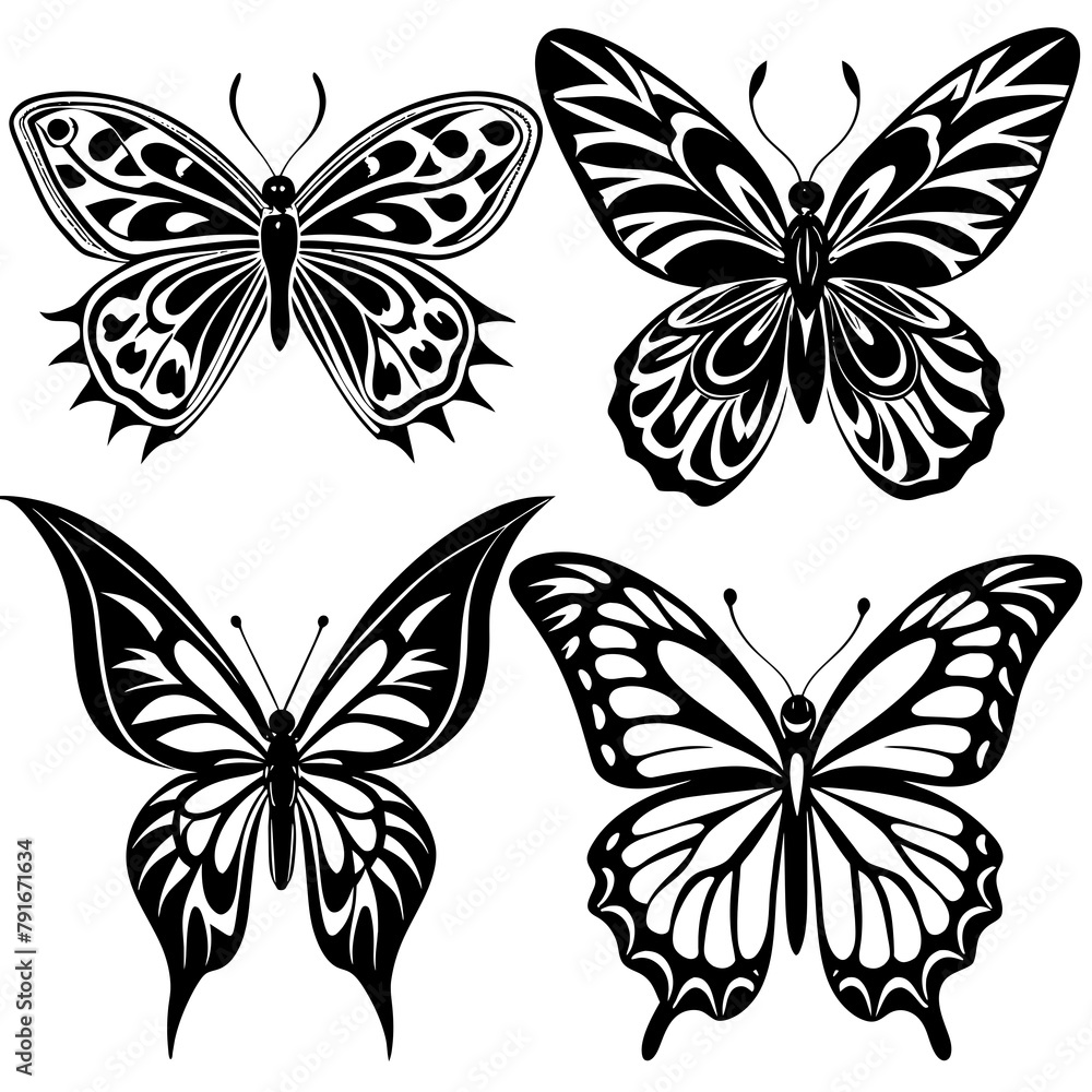 set of black and white butterflies vector art set of black and white butterflies vector art