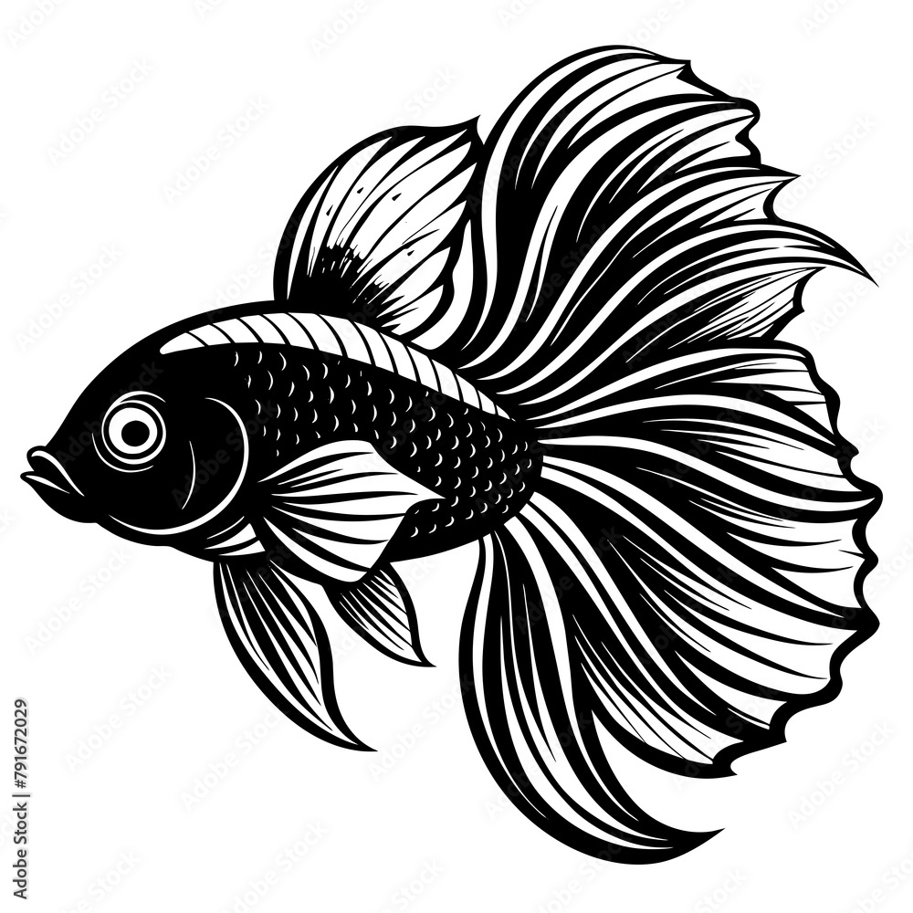 black and white betta fish vector art silhouette Stock Vector | Adobe Stock
