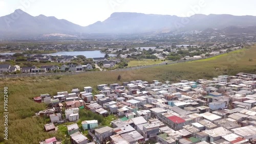 Aerial poor township and rich suburb in South Africa