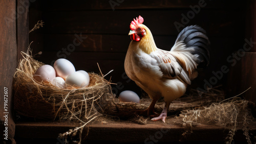 rooster protects future offspring, Farming concept