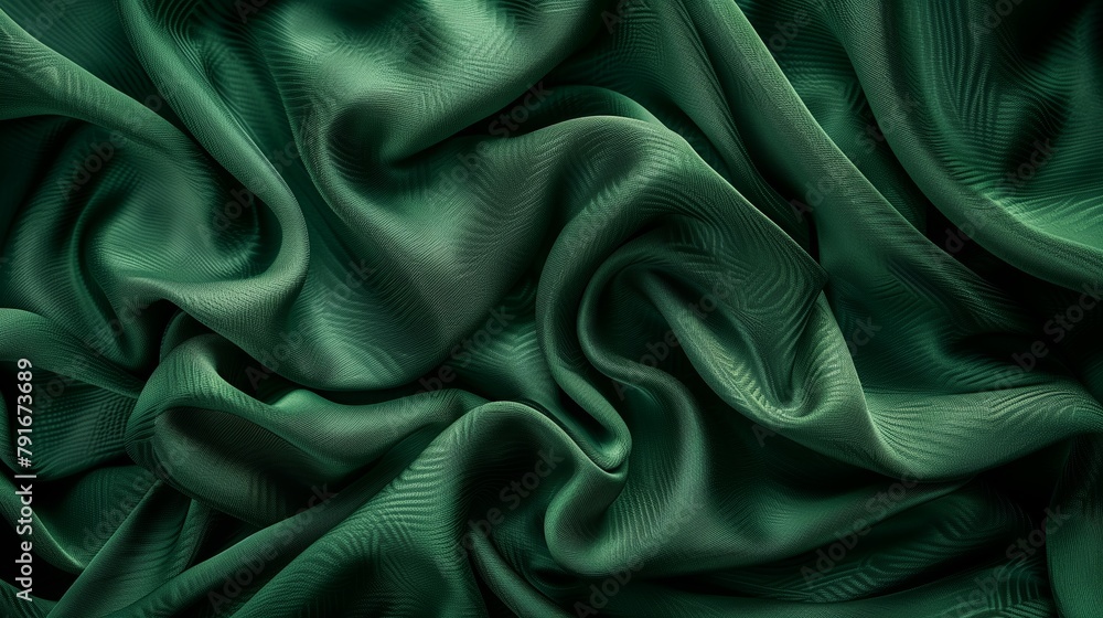 Fototapeta premium Textured Emerald Green Silk Fabric Waves