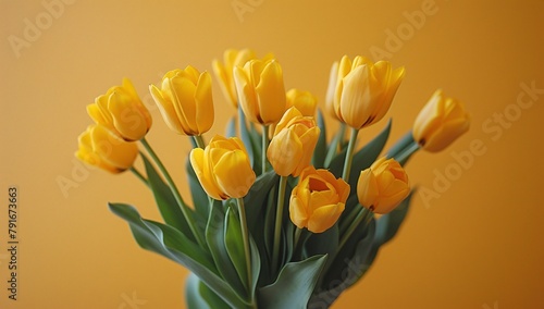 Close-up of a bouquet of elegant yellow tulips with a focus on their textured petals and natural beauty photo