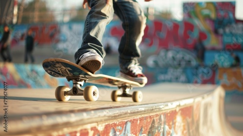 Skateboarder Performing Trick at Urban Skatepark