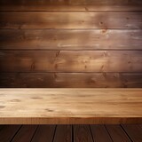 Brown background with a wooden table, product display template. brown background with a wood floor. Brown and white photo of an empty room