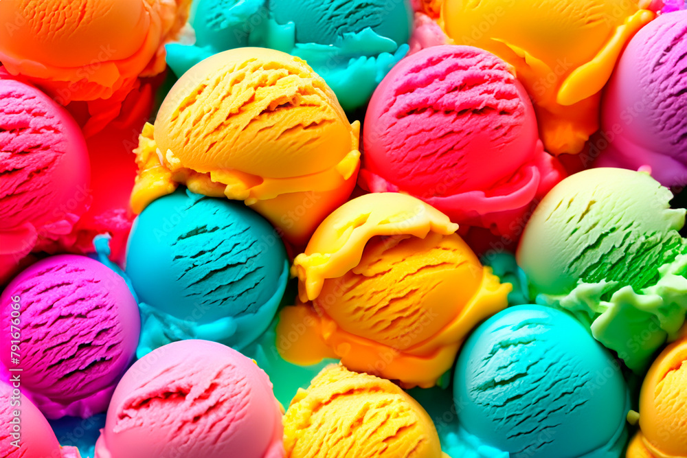 Full frame of ice cream scoops in different bright colors, blue, pink, yellow, green Full frame of ice cream scoops in different bright colors, blue, pink, yellow, green