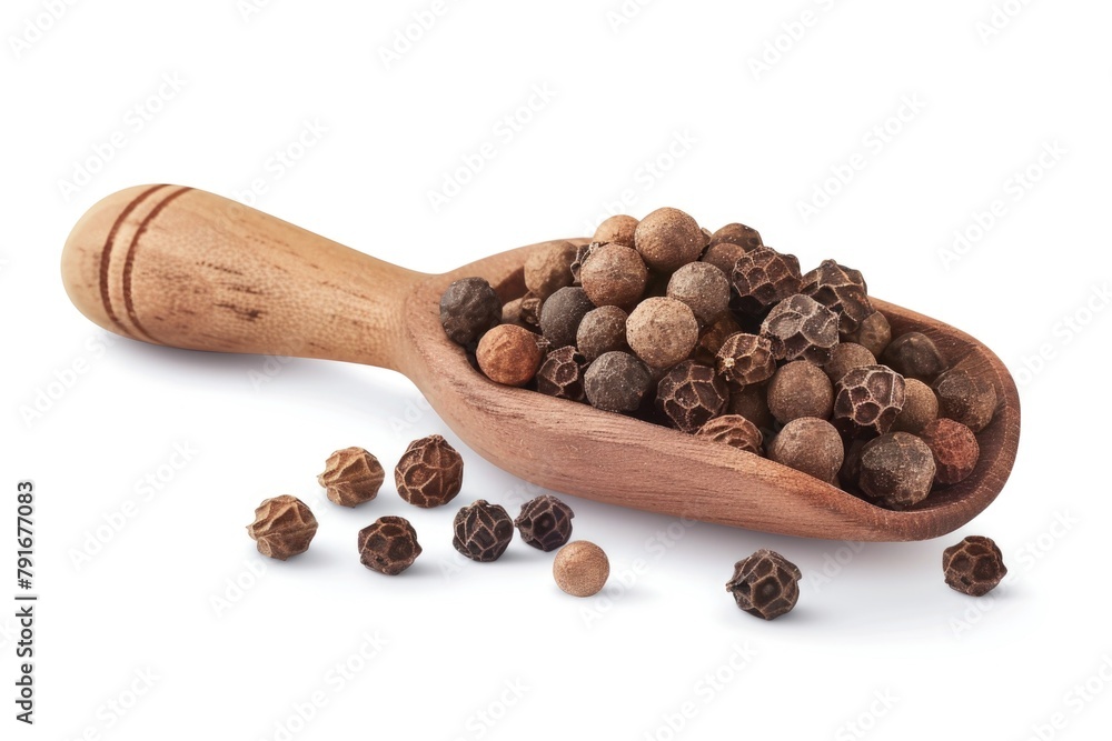 A wooden spoon filled with nuts on a white surface. Perfect for food and nutrition concepts A wooden spoon filled with nuts on a white surface. Perfect for food and nutrition concepts